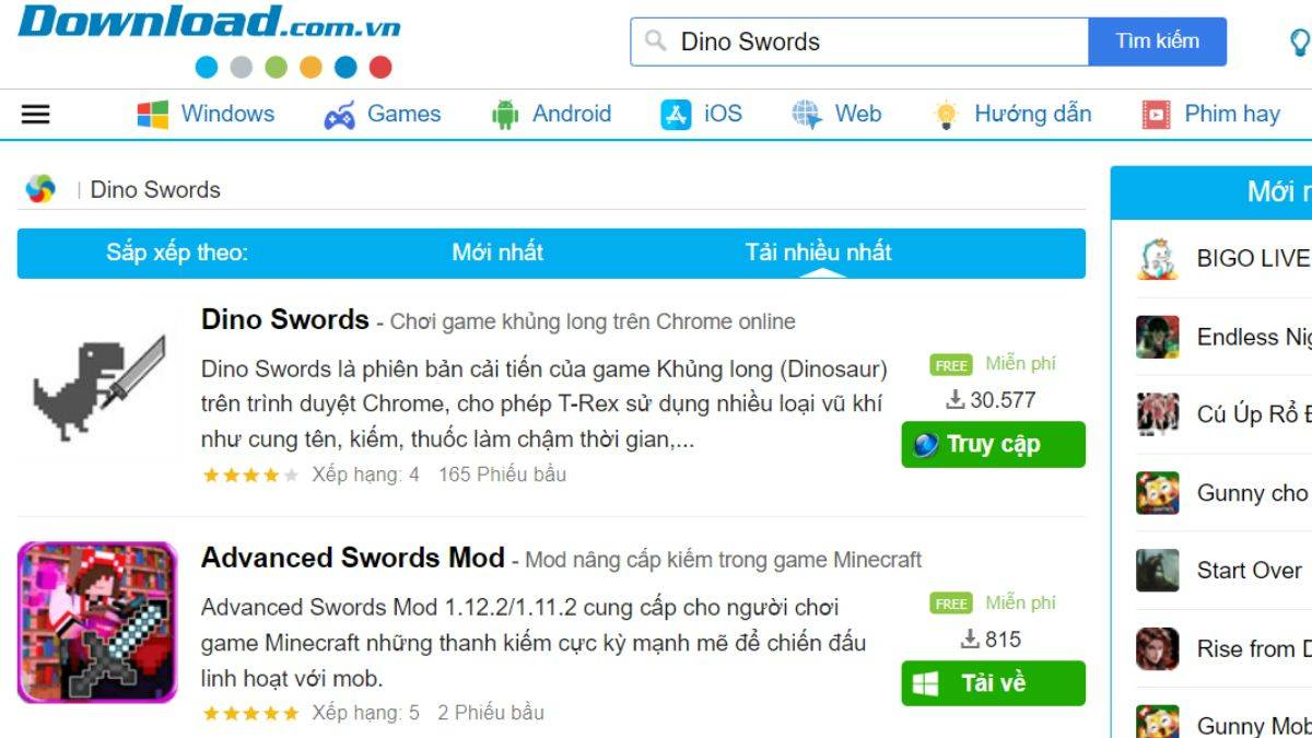 Cách tải Dino Swords bước 1