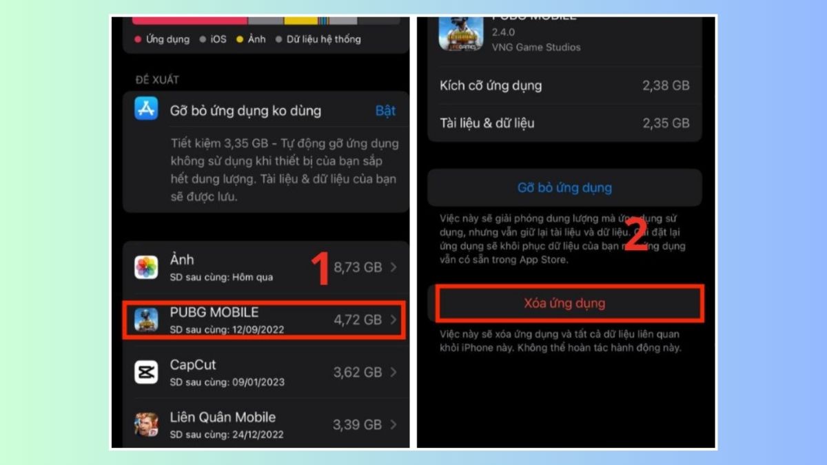 Giải phóng dung lượng - bước 2