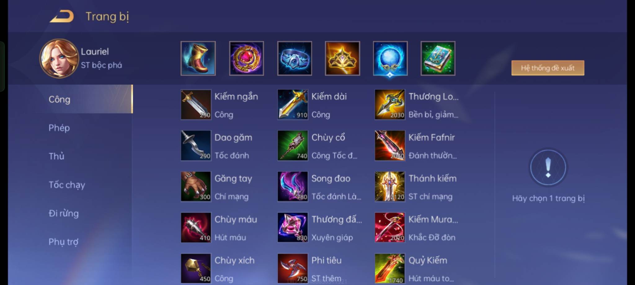 Trang bị sốc damage dành cho best Lauriel 
