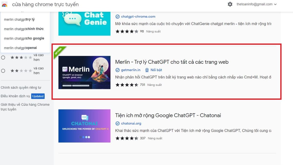 Cách tải, cài đặt Merlin ChatGPT trên máy tính bước 1