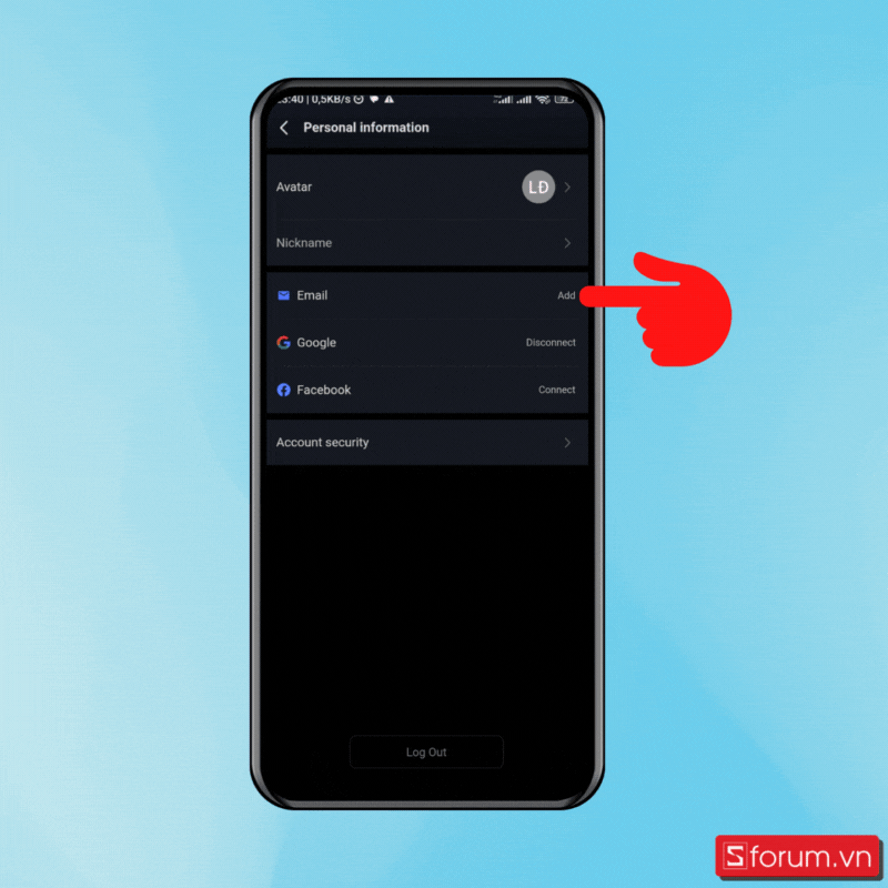 Cách đổi thông tin email và thêm mật khẩu - Bước 2