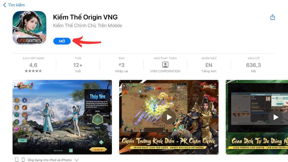 Tải Kiếm Thế Origin trên điện thoại iOS