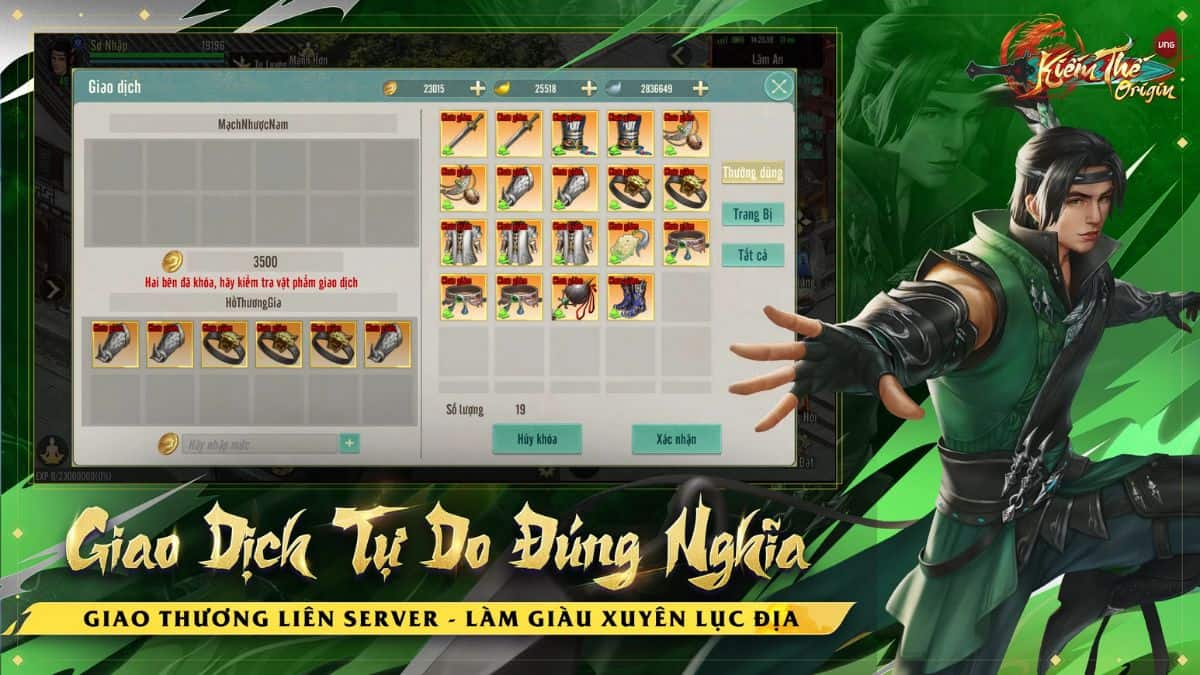 Kiếm thế Origin có Hệ thống giao dịch liên sever