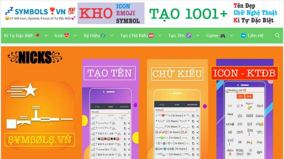 symbols.vn tạo chữ đẹp