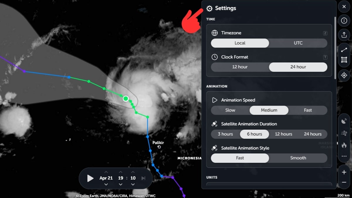 Hướng dẫn cách theo dõi bão trực tuyến qua Zoom Earth bước 4