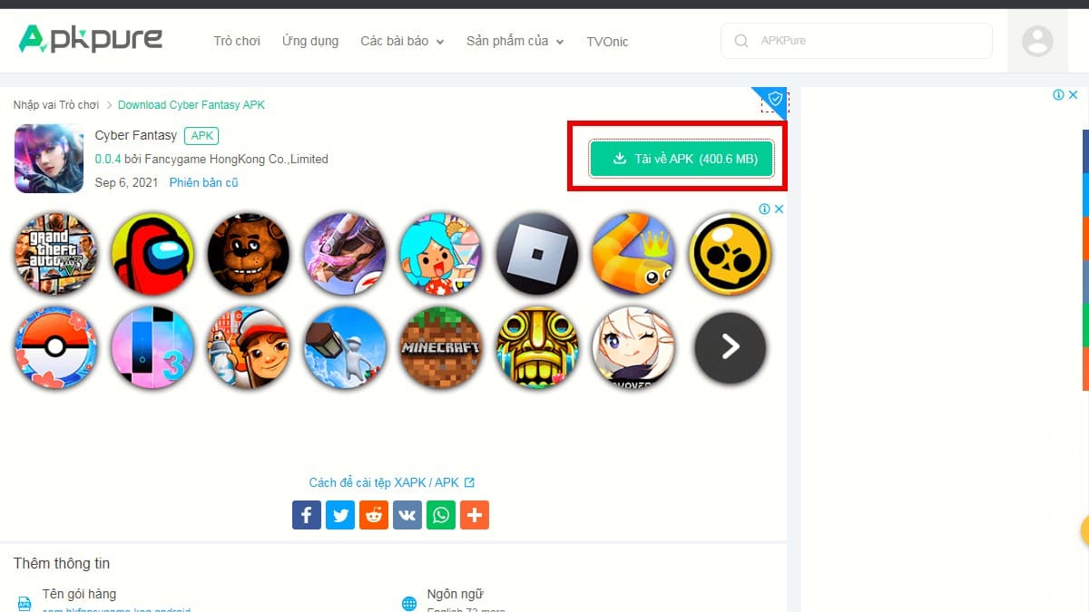 Cách tải Cyber Fantasy APK trên Android bước 1</br>