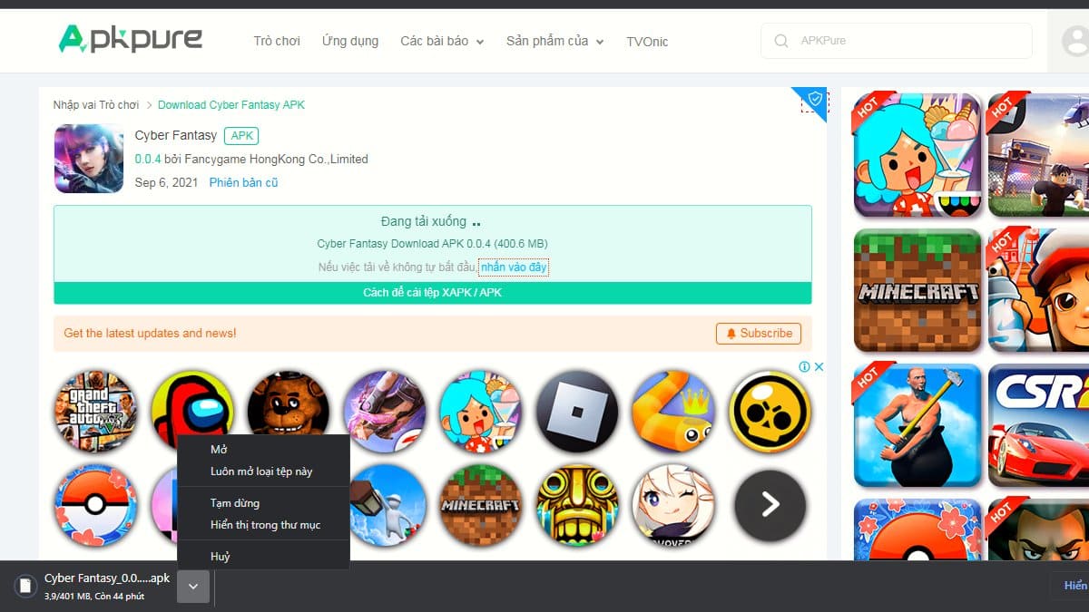Cách tải Cyber Fantasy APK trên Android bước 2