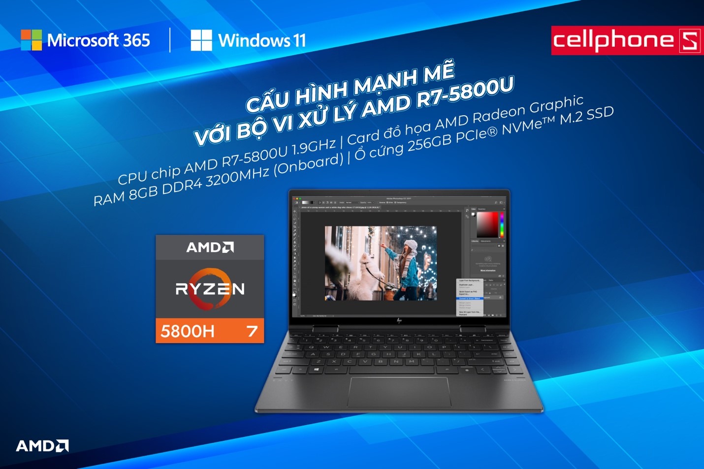 Cấu hình mạnh mẽ với bộ vi xử lý AMD R7-5800U