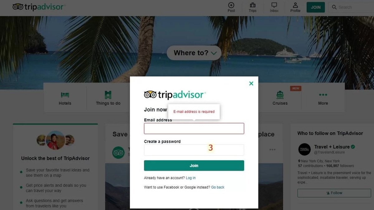 Cách tạo tài khoản Tripadvisor