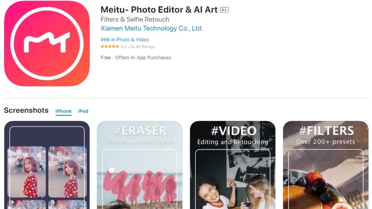 App kéo chân Meitu - Beauti Cam Easy Photo Editor
