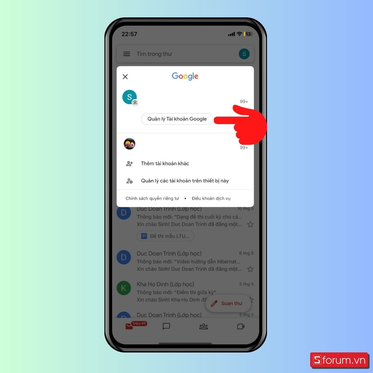 Cách đăng xuất tài khoản Gmail trên iPhone thông qua ứng dụng Gmail - bước 2