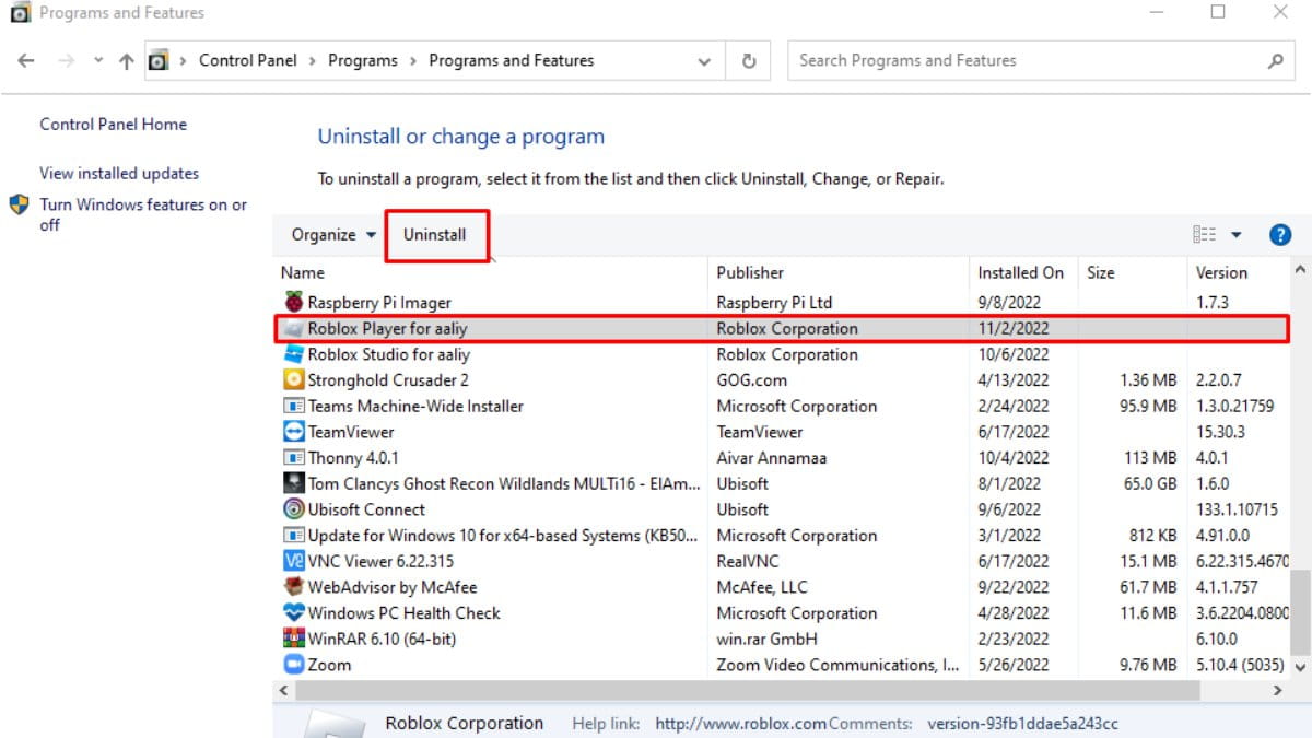 Fix lỗi roblox crash bằng cách gỡ và cài đặt lại Roblox bước 2 