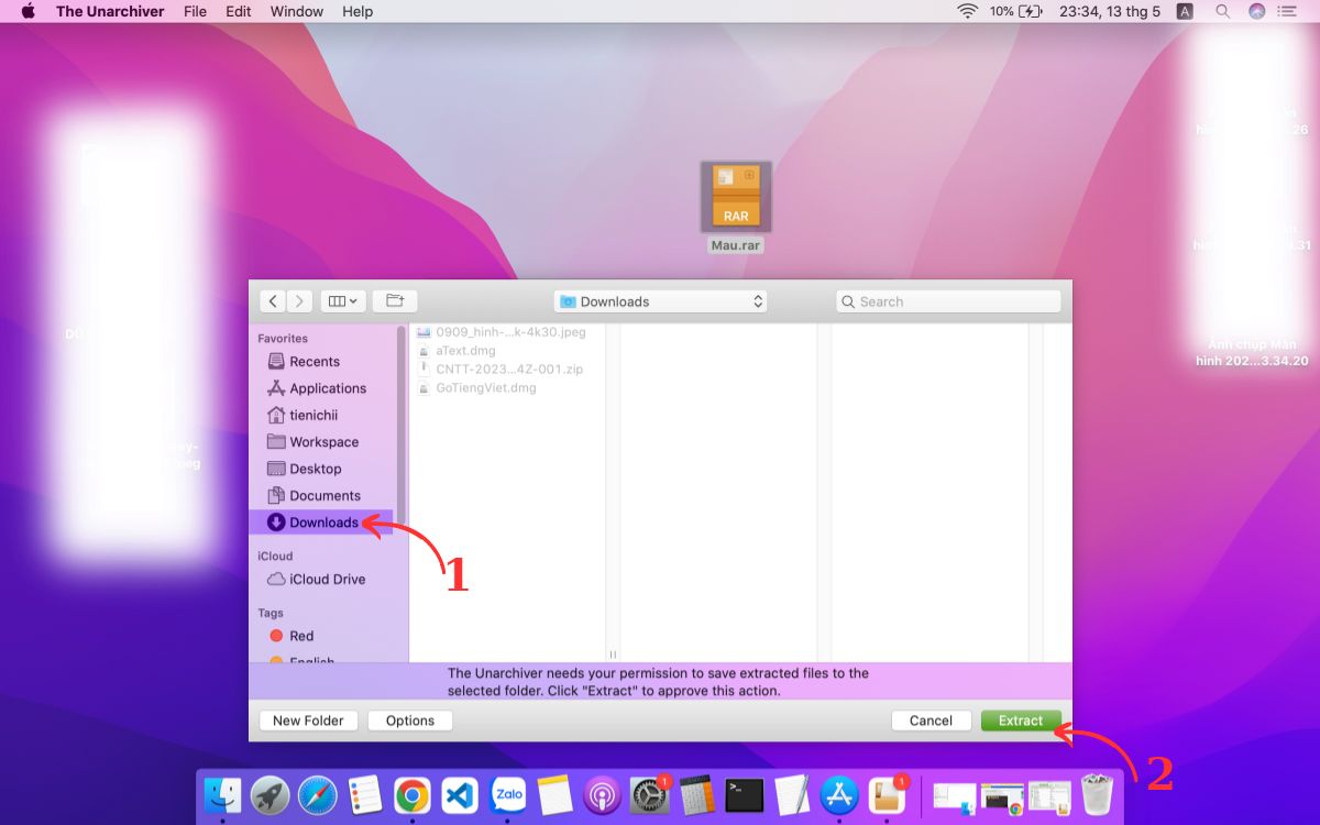Cách giải nén file rar trên MacBook- Bước 3 