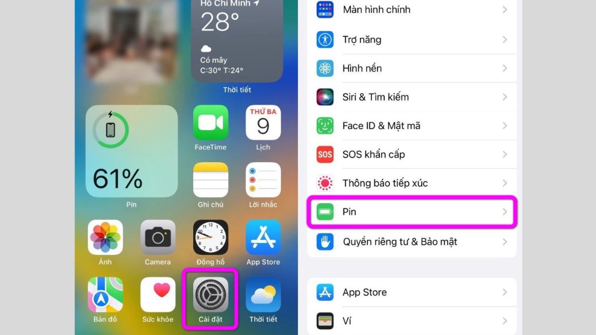 Cách kiểm tra pin iPhone bị chai trong Battery Health - bước 1