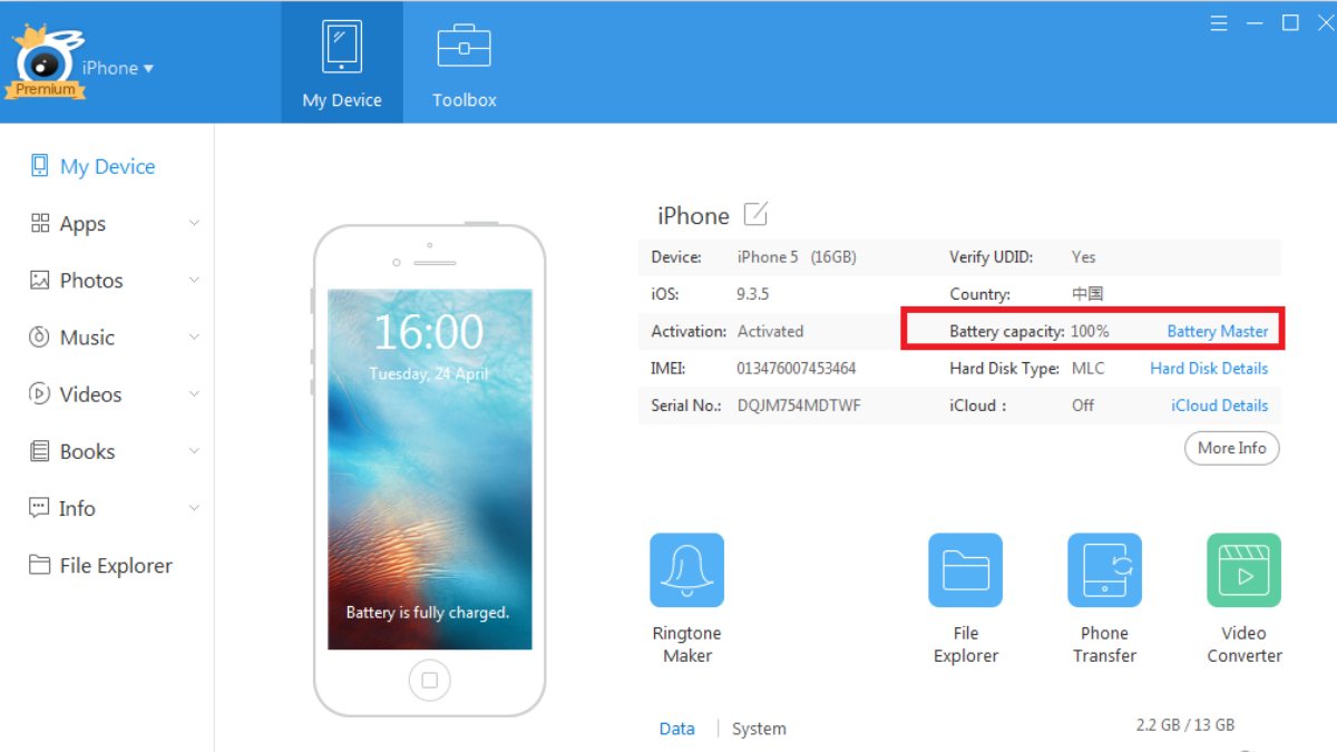 Cách kiểm tra pin iphone bằng ứng dụng iTools bước 3