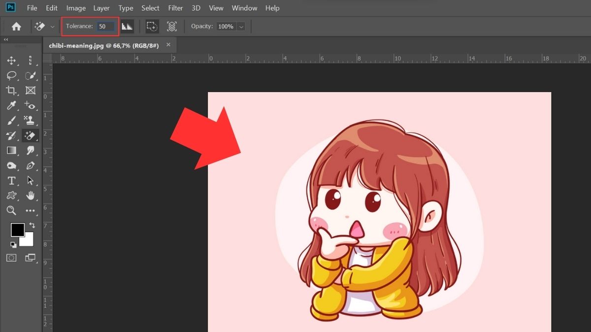 Bước 3: Cách tách nền trong photoshop bằng công cụ Magic Eraser tool