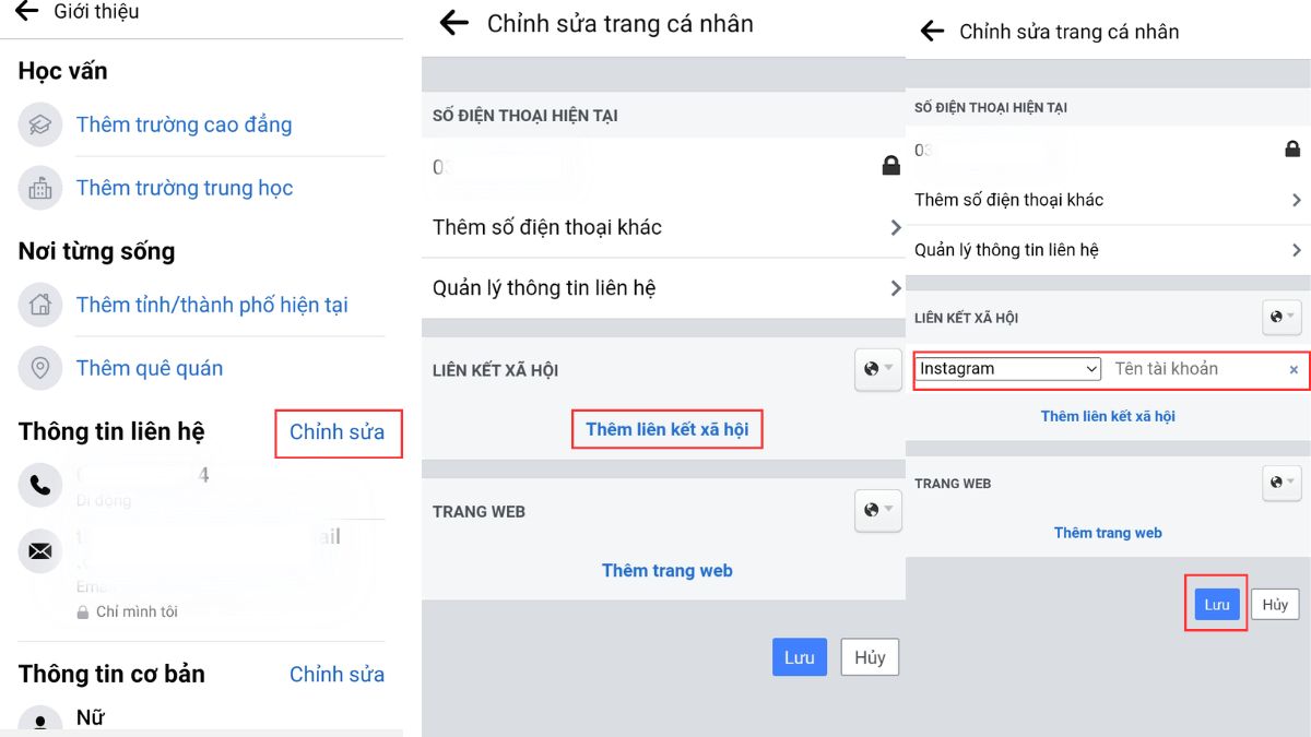 Bước 3: Cách thêm Instagram vào tiểu sử Facebook trên điện thoại chi tiết