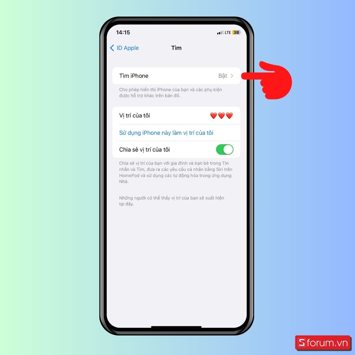 Cách bật tính năng tìm iPhone - bước 3