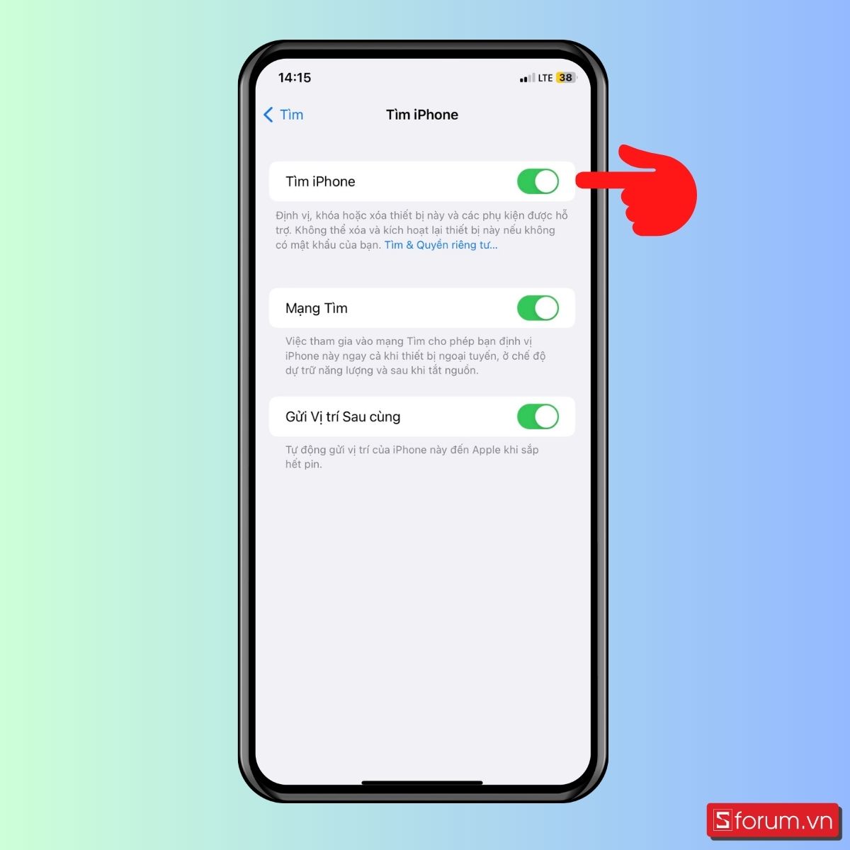 Cách bật tính năng tìm iPhone - bước 4