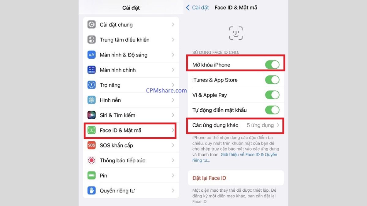 Khắc phục sự cố Camera Truedepth bằng cách tắt và bật lại tính năng nhận diện khuôn mặt trên iPhone