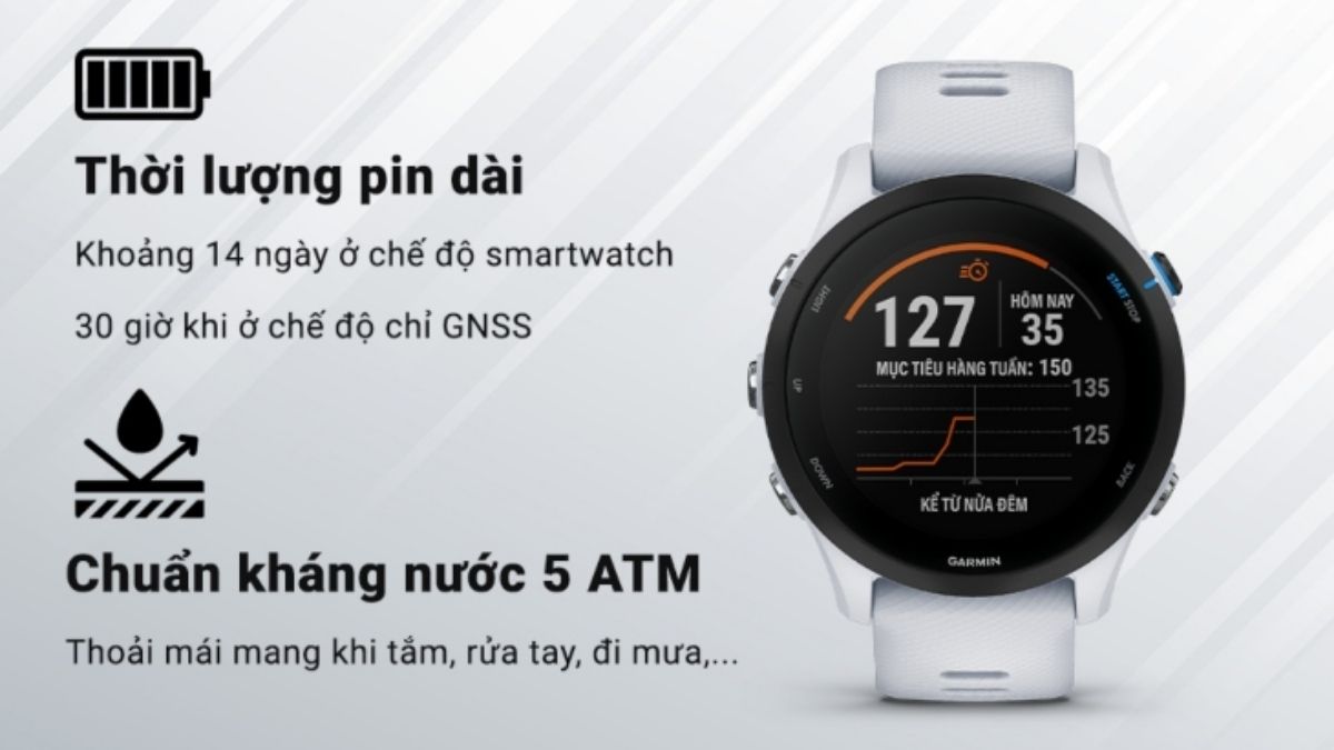 ưu điểm nổi bật của đồng hồ Garmin gồm có Thời lượng pin lâu