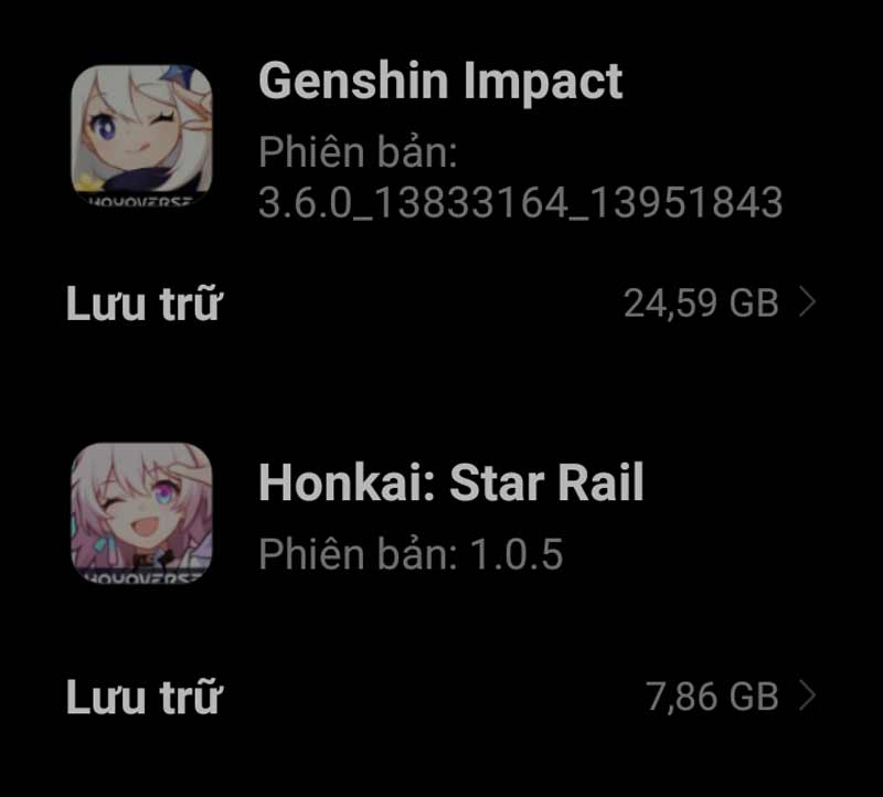 Dung lượng cần thiết của hai tựa game 