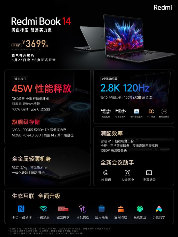 Thông số kĩ thuật và giá bán của Redmi Book 14