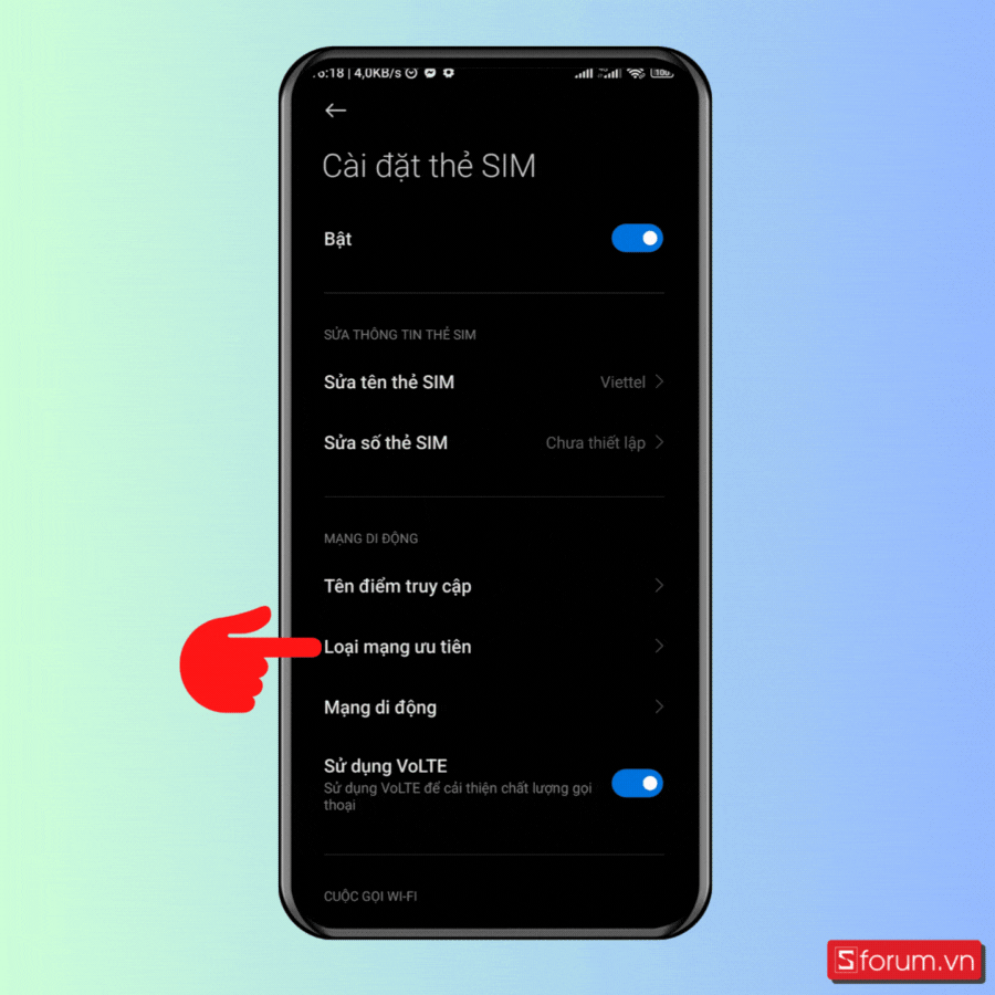 Lựa chọn loại mạng ưu tiên cao nhất - Bước 2