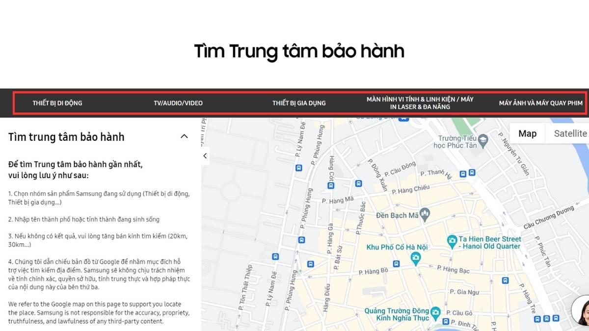 Hướng dẫn tìm trung tâm bảo hành của Samsung bước 2