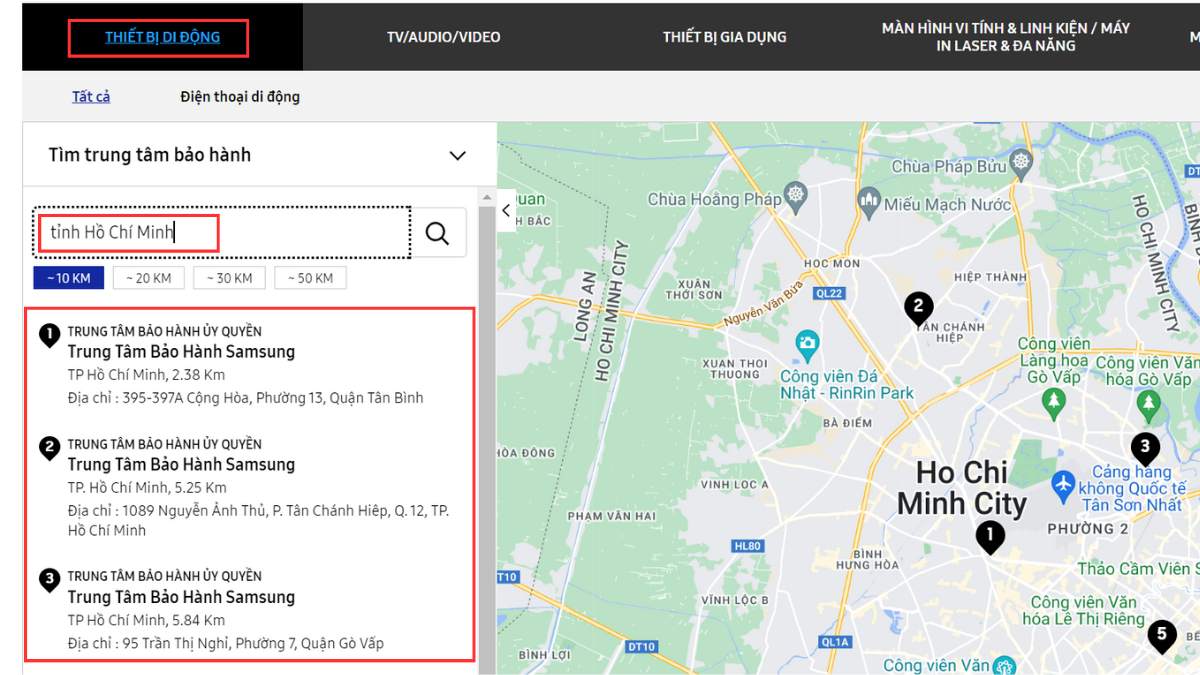 Hướng dẫn tìm trung tâm bảo hành của Samsung bước 3