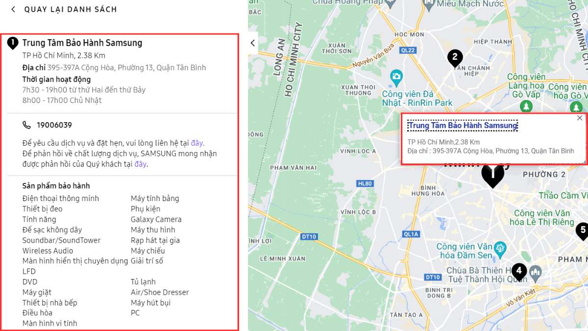 Hướng dẫn tìm trung tâm bảo hành của Samsung bước 4