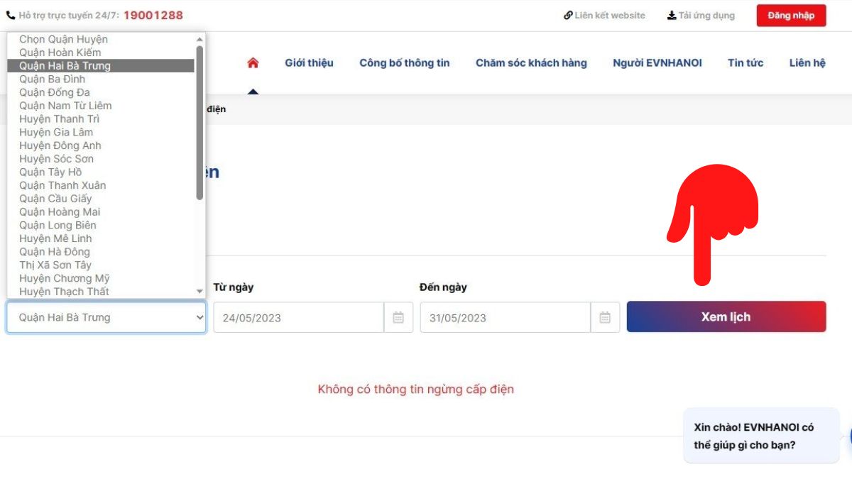 Tra cứu lịch cắt điện thông qua website của EVN - Bước 2