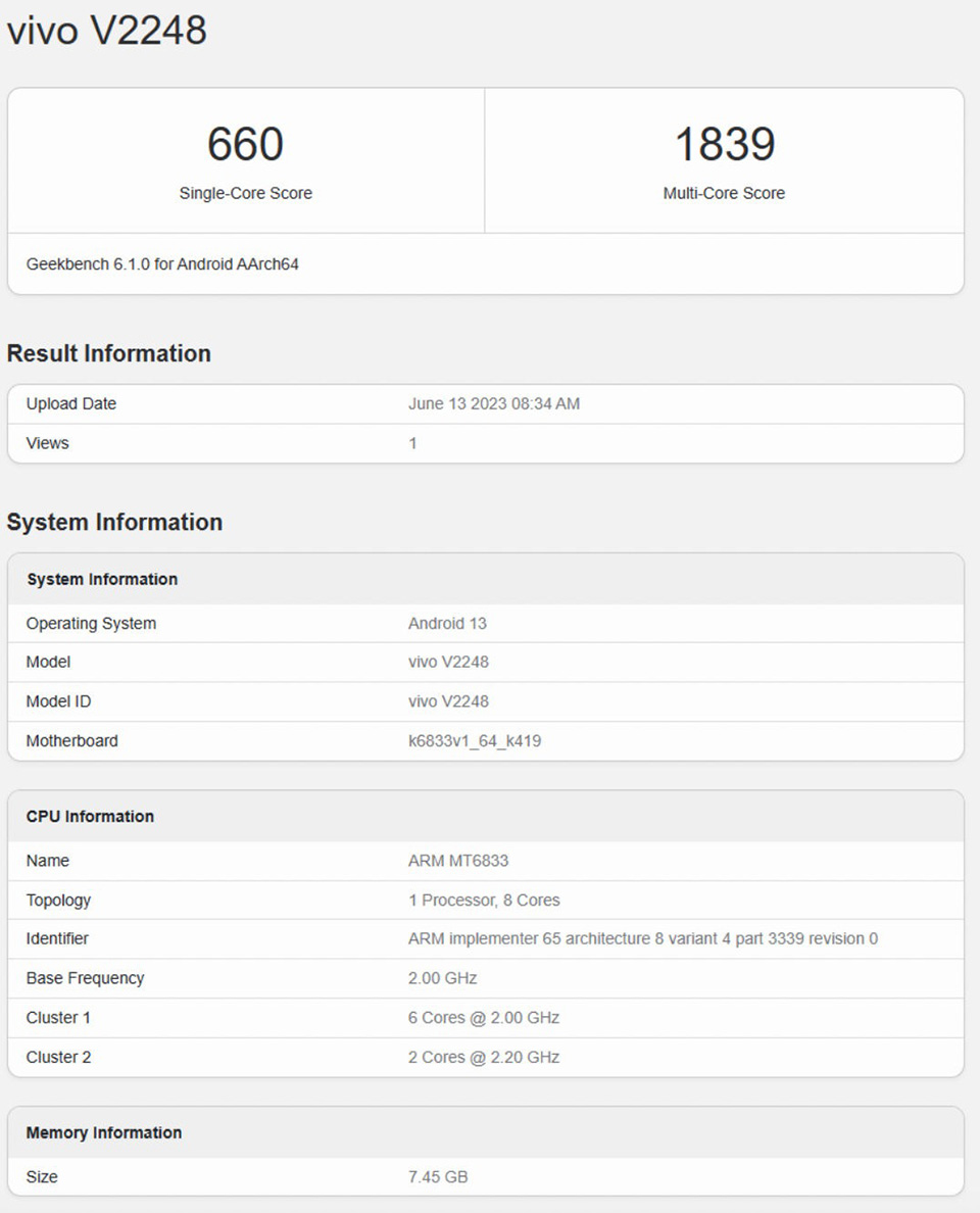 Vivo Y27 5G xuất hiện trên Geekbench