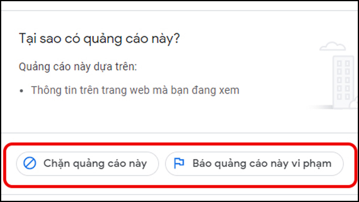 Bước 2: Cách chặn quảng cáo trên Google Chrome từ máy tính bằng cách chọn ngừng xem chặn và báo cáo quảng cáo