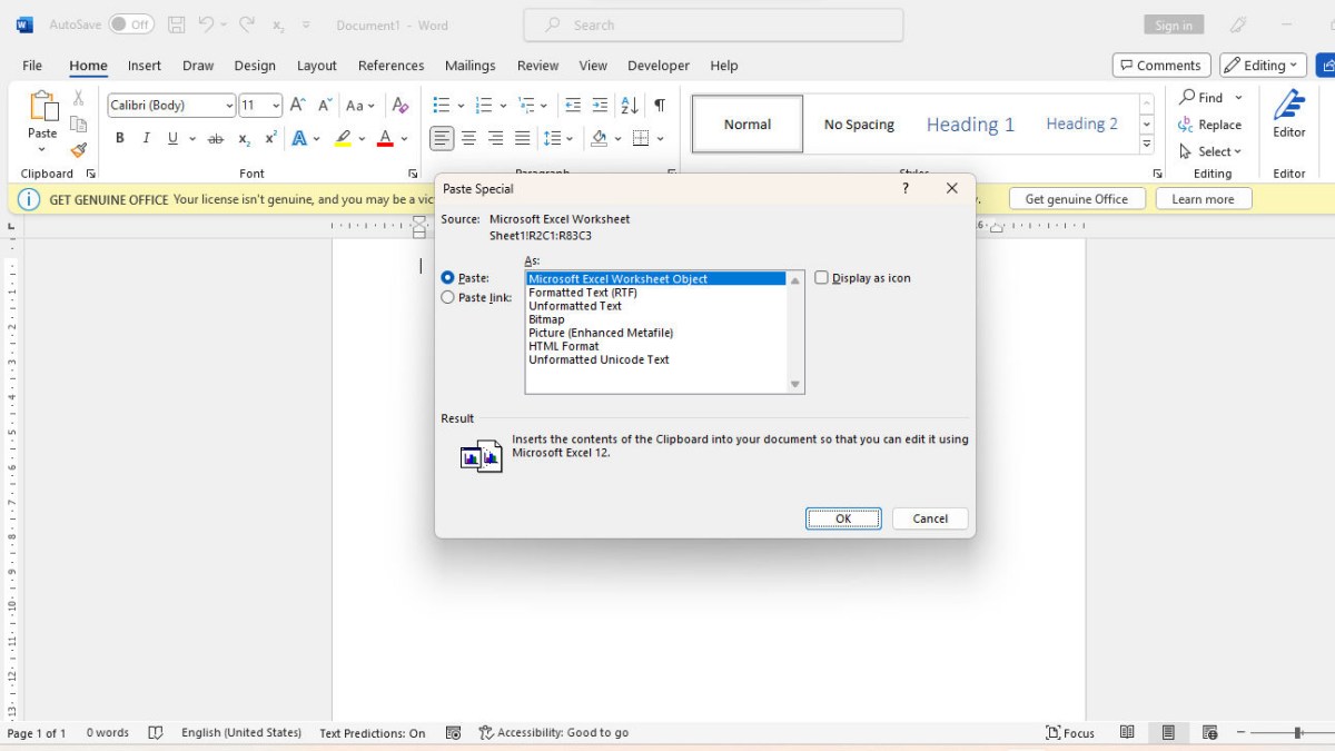 Cách copy dữ liệu từ Excel sang Word bằng AutoFit Wordbước 1