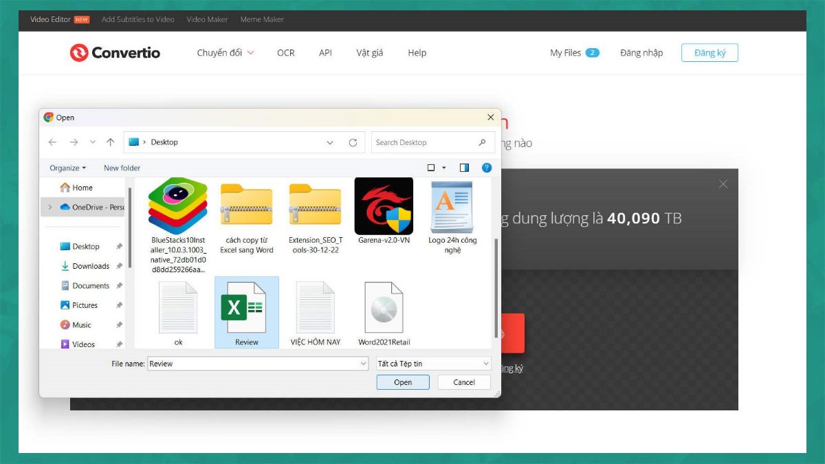 Cách copy dữ liệu từ Excel sang Word online bằng Convertio bước 2
