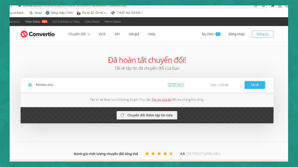 Cách copy dữ liệu từ Excel sang Word online bằng Convertio bước 4