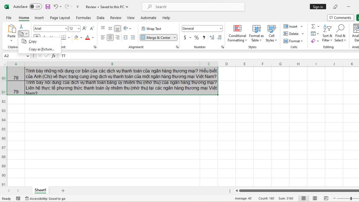 Cách copy dữ liệu từ Excel sang Word bằng Copy as Picture bước 1