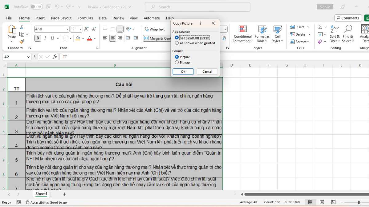 Cách copy dữ liệu từ Excel sang Word bằng Copy as Picture bước 2