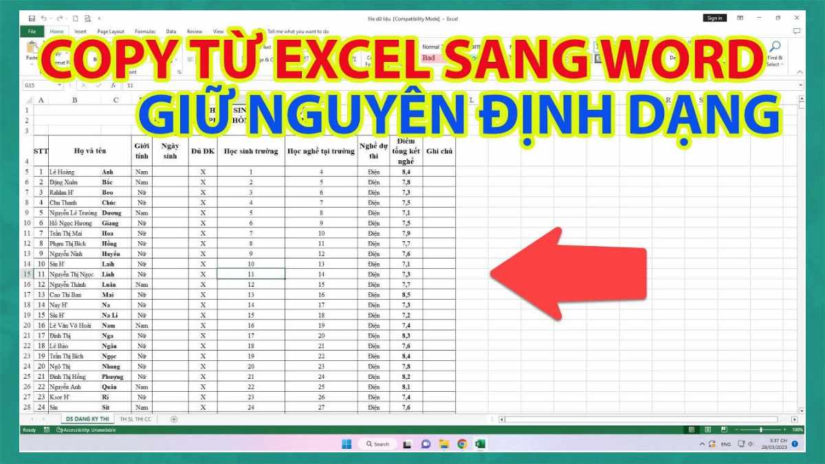 Hướng dẫn cách copy từ Excel sang Word giữ nguyên định dạng
