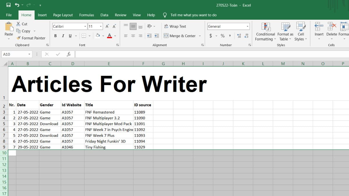 Bước 1: Cách giảm dung lượng tệp Excel bằng cách cắt giảm ô tính ở vùng chưa cần sử dụng
