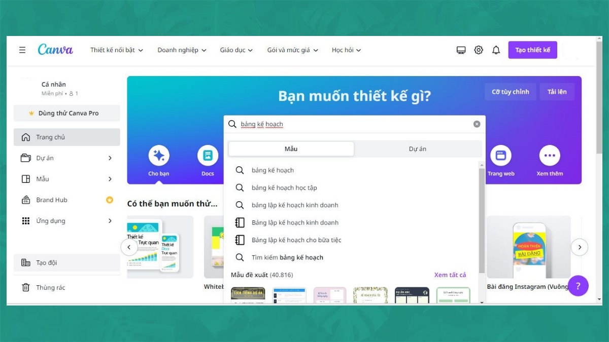 Cách tạo bảng trên Canva bằng mẫu kế hoạch bước 1 
