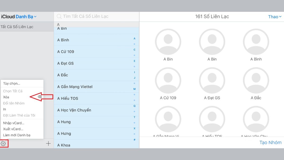 cách xóa danh bạ iPhone bằng icloud bước 4