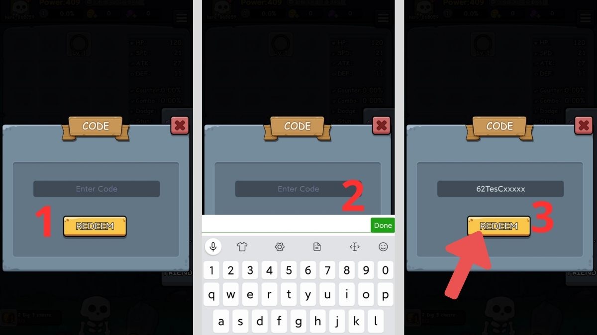 Cách nhập code Bộ Xương Nhỏ bước 3