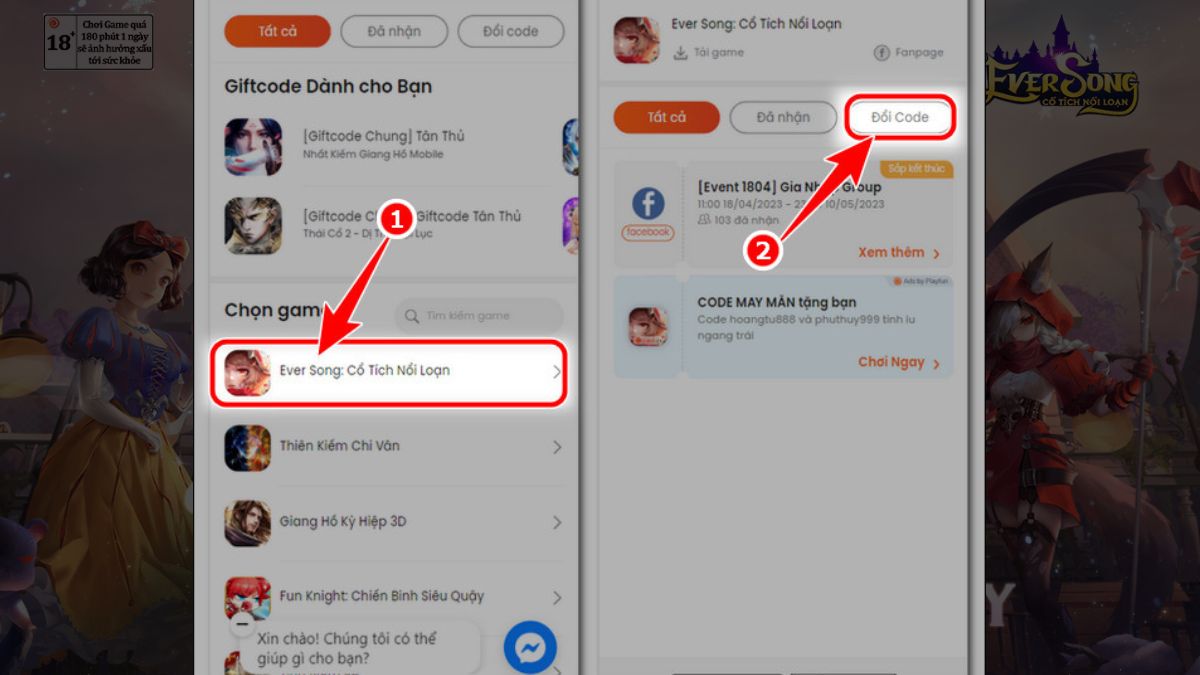 Cách nhập code Ever Song đơn giản nhất bước 2 