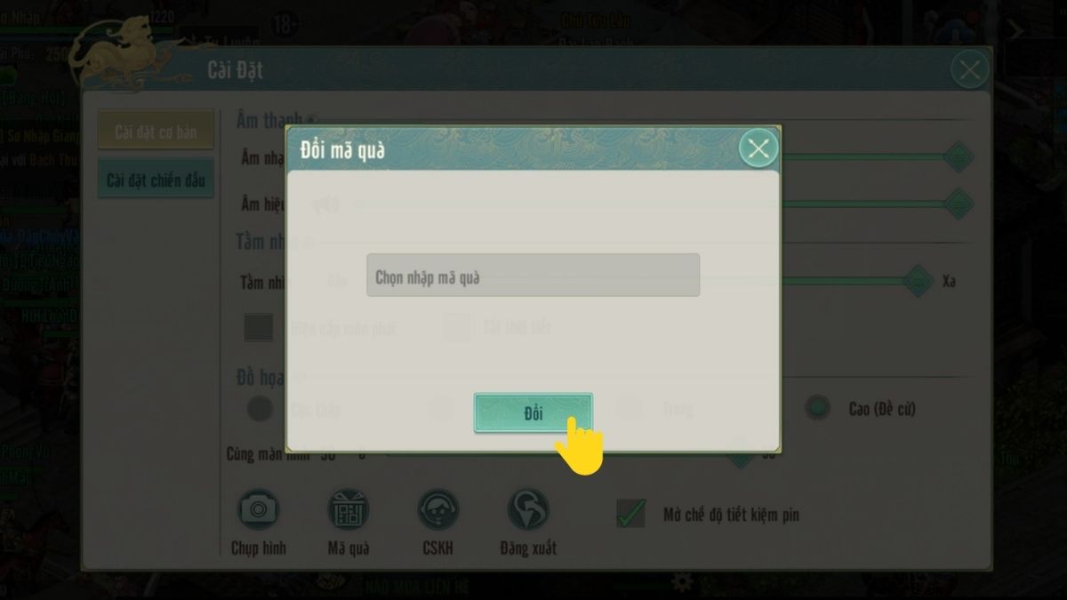Cách nhập code Kiếm Thế Origin mới nhất bước 3