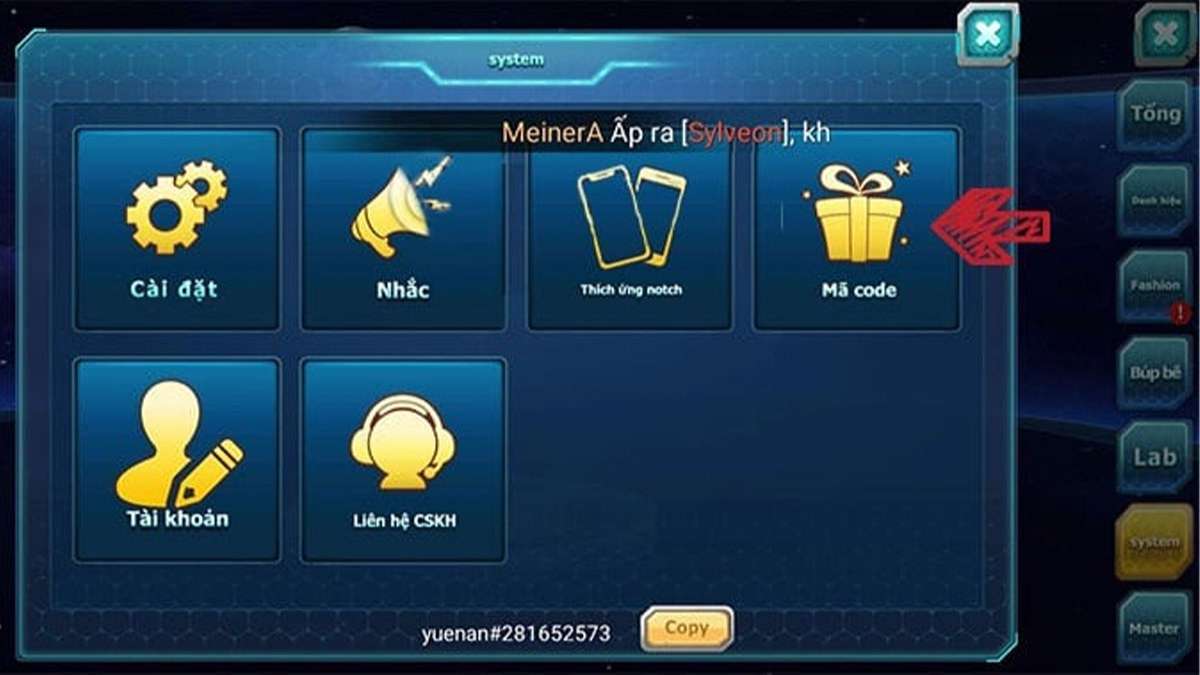 Cách nhập code Thủ Lĩnh Siêu Thú bước 3