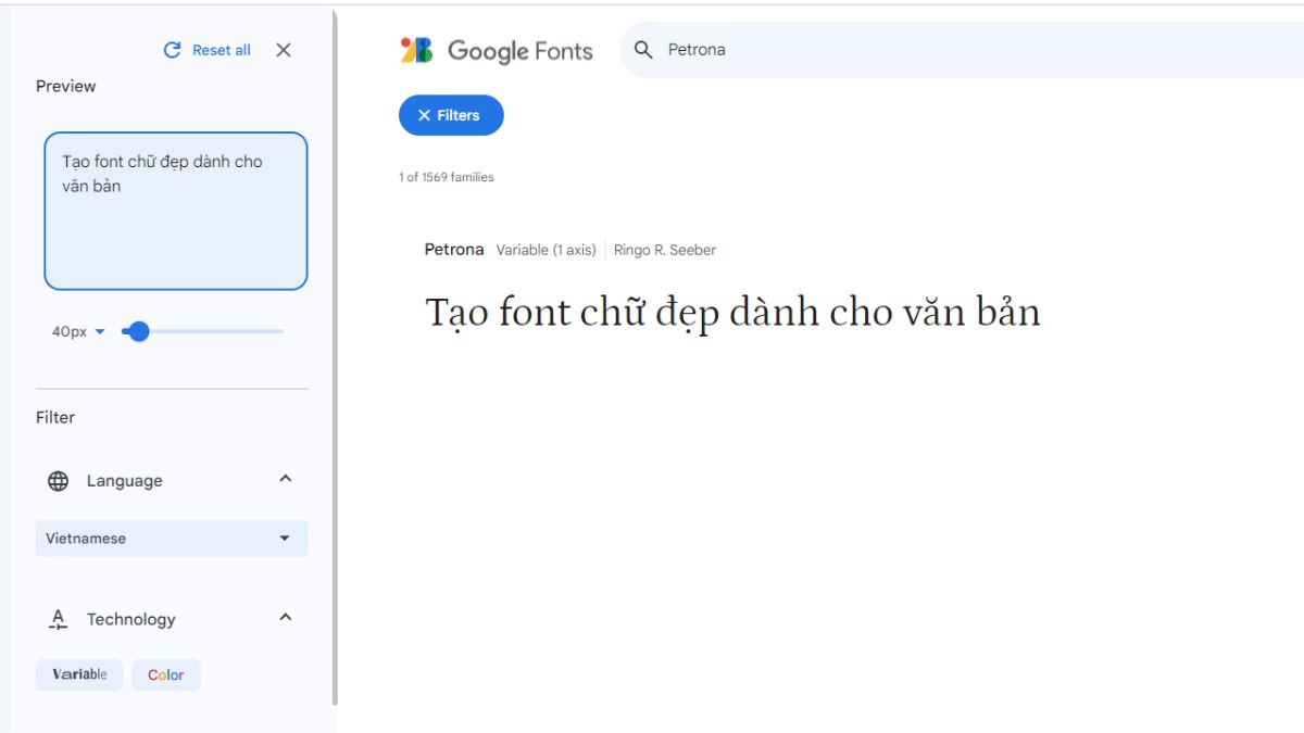 Font chữ đẹp văn bản Petrona