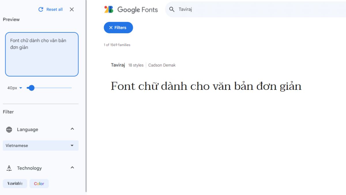 Font chữ đẹp văn bản Taviraj