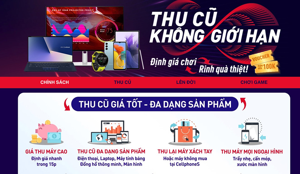 CellphoneS đang trợ giá thu cũ nhiều sản phẩm